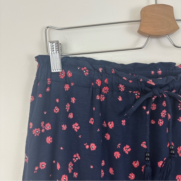 J. Jill | Navy and Red Floral Tie Waist Jersey Knee Length Skirt Size Small - Picture 3 of 6